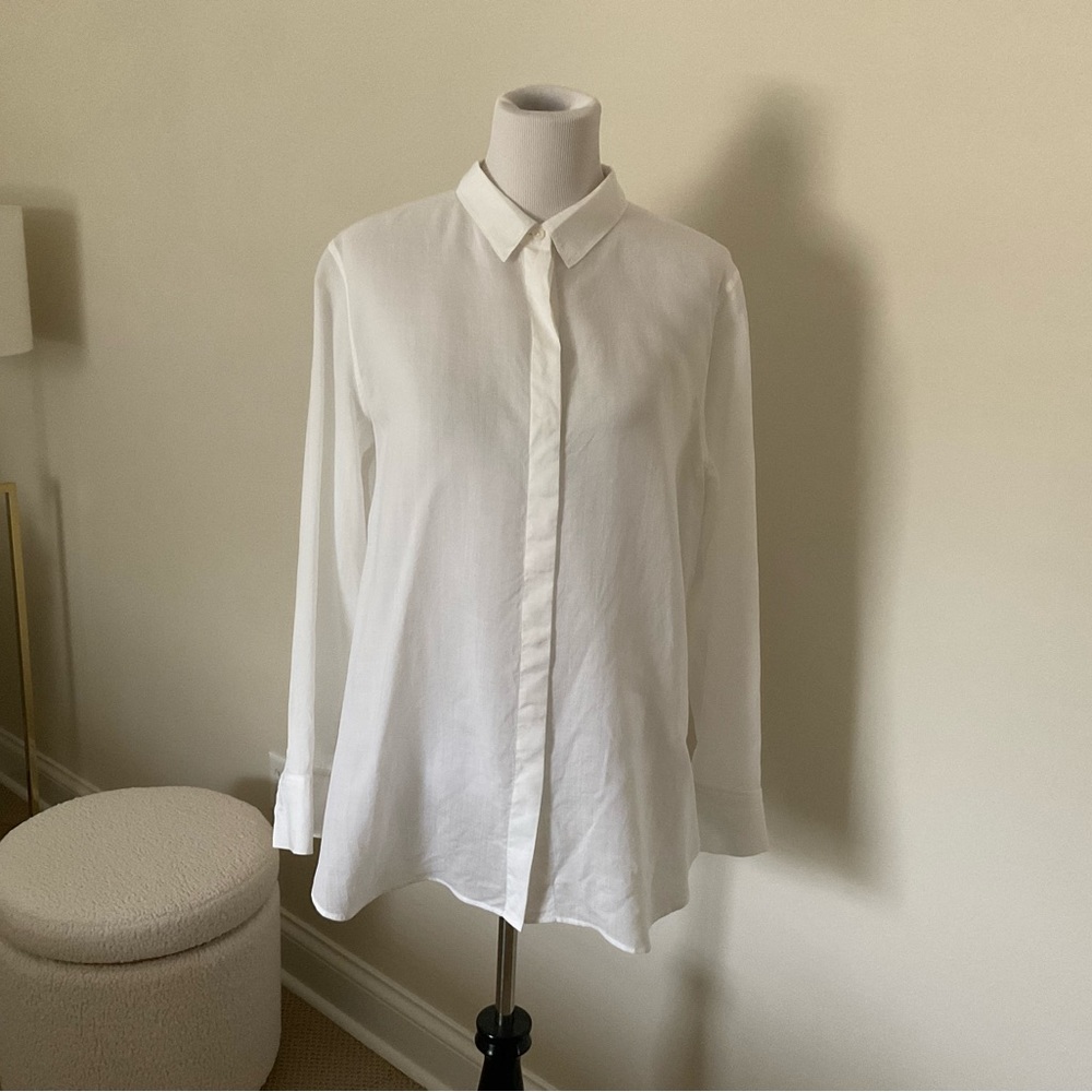 COS RAMIE WHITE BUTTON DOWN BLOUSE IN SIZE US 14 .